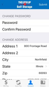 The Lock Up Self Storage App Change Information Screen