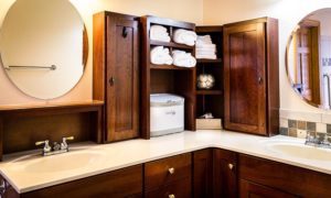 open bathroom shelving