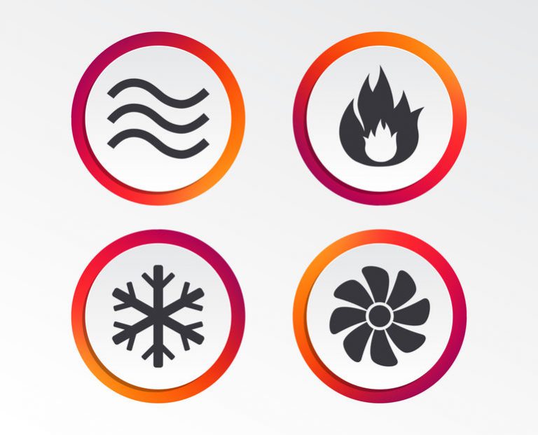 Four logos for water, fire, ice, and wind.